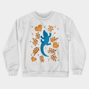 Blue crocodile and brown leaves Crewneck Sweatshirt